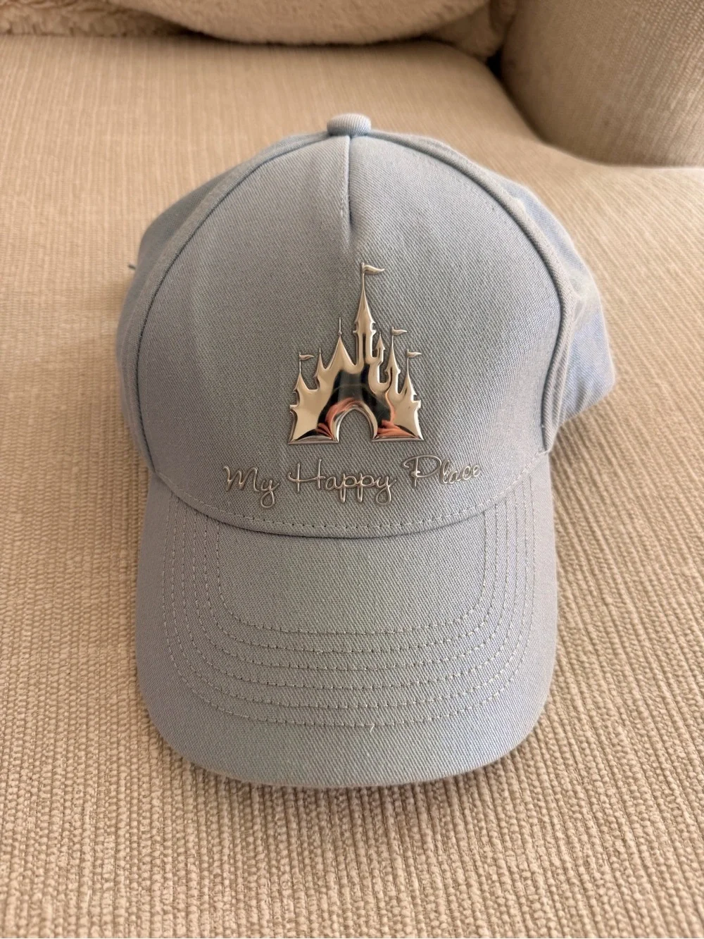 Disney Light Shimmery Blue Adult Hat “my happy place” with castle